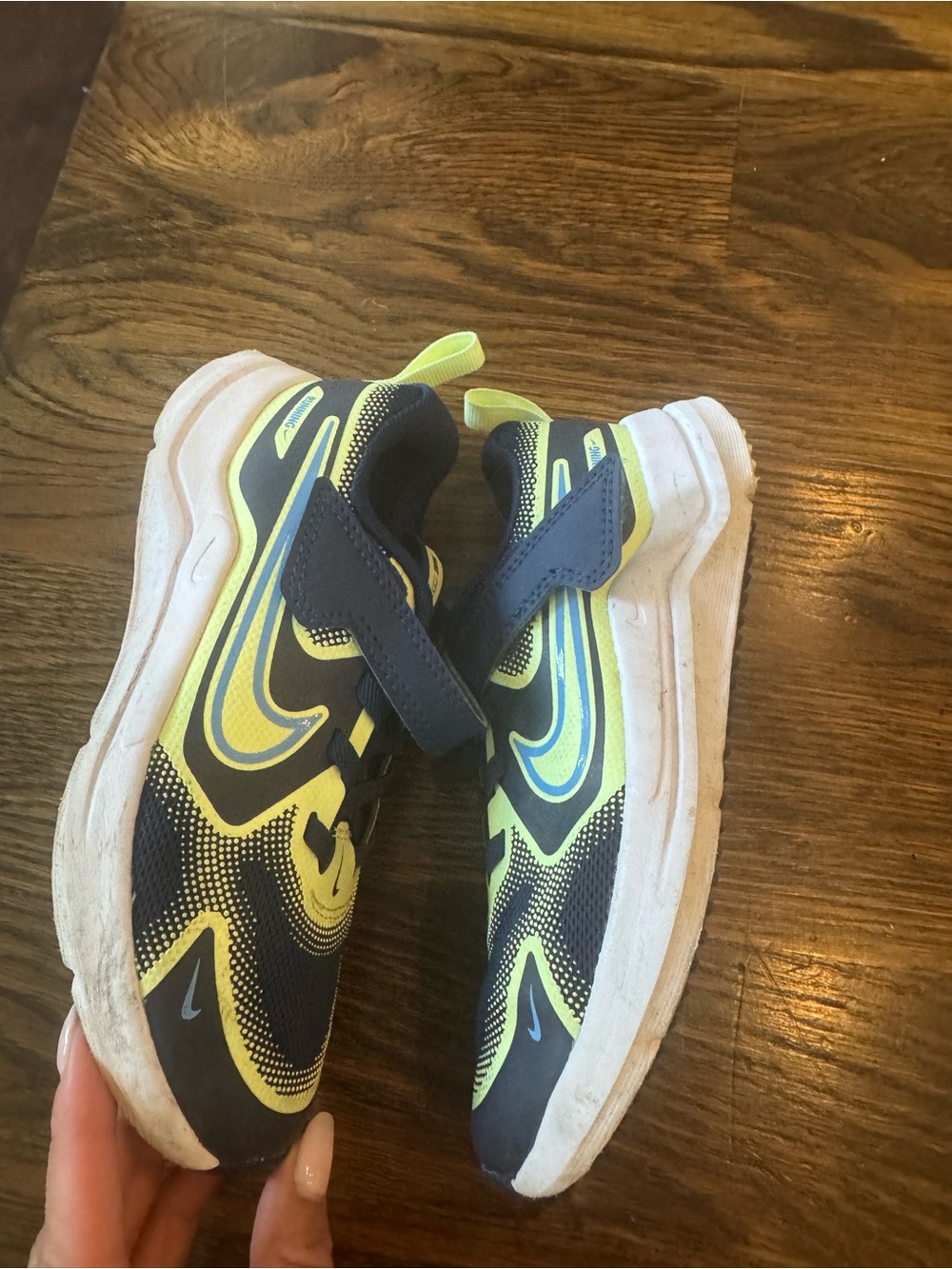 Nike Kids Neon Yellow and Black Slip-On Velcro Sneakers